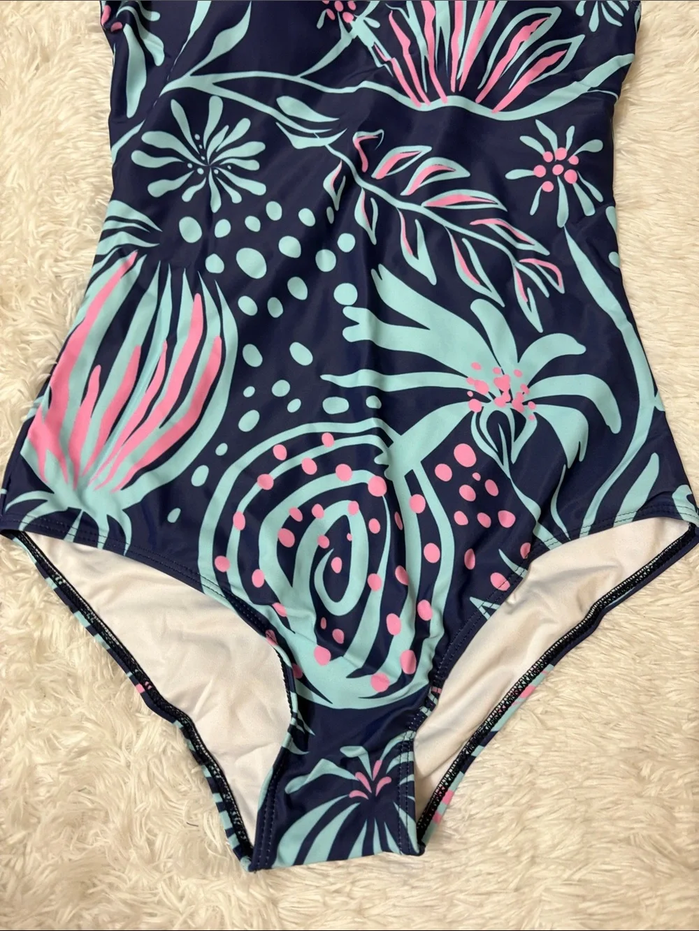 NEW Zando Navy Blue Printed One Piece Swimsuit Criss Cross Back Size M